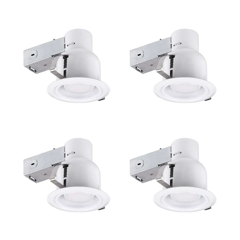 Globe Electric 90958 4" Rust Proof Indoor/Outdoor Ridged Baffle Round Trim Recessed Lighting Kit 4-Pack, White, Easy Install Push-N-Click Clips, 3.88" Hole Size, Ceiling Light, Porch Light