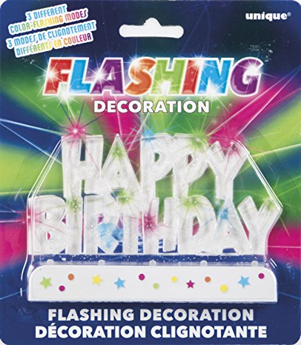 Unique Flashing Happy Birthday Cake Decoration, 4.5" x 3.5", Multicolor