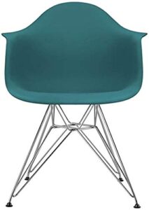 2xhome contemporary molded modern dining arm chair with metal wire legs, teal blue