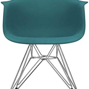 2xhome Contemporary Molded Modern Dining Arm Chair With Metal Wire Legs, Teal Blue