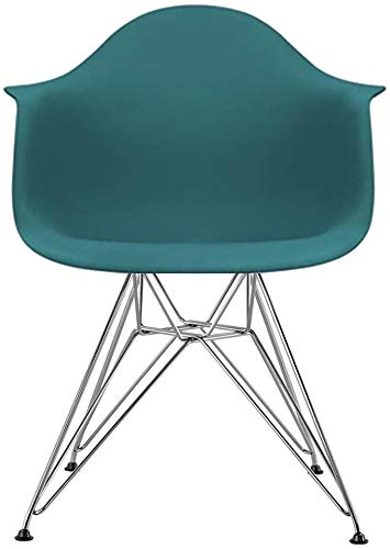 2xhome Contemporary Molded Modern Dining Arm Chair With Metal Wire Legs, Teal Blue