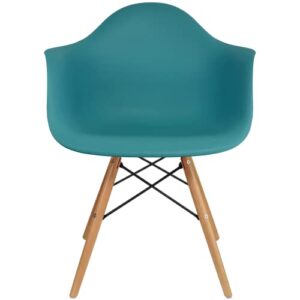 2xhome eiffel style mid century modern dining arm chair with natural wood legs, teal,1 piece