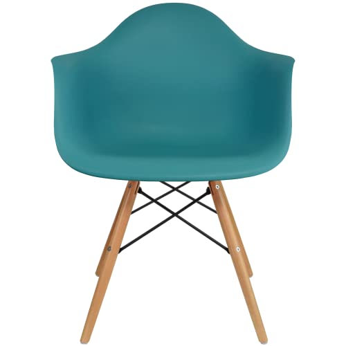 2xhome Eiffel Style Mid Century Modern Dining Arm Chair with Natural Wood Legs, Teal,1 piece