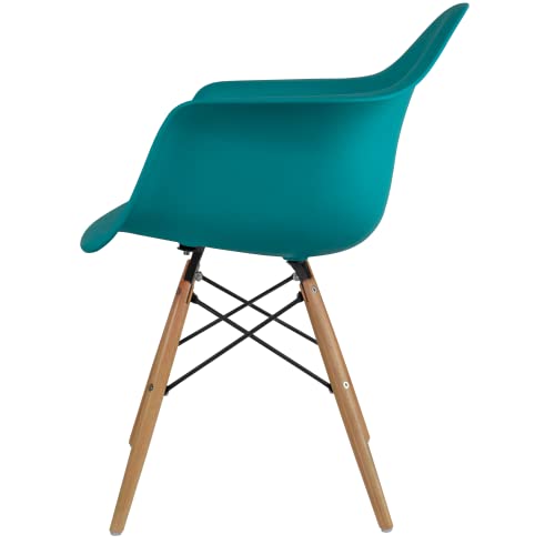 2xhome Eiffel Style Mid Century Modern Dining Arm Chair with Natural Wood Legs, Teal,1 piece