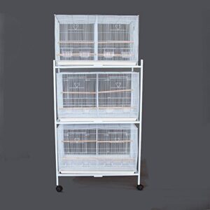 set of 3 breeding bird carrier cage with central dividor white l30xw18xh18 on stand