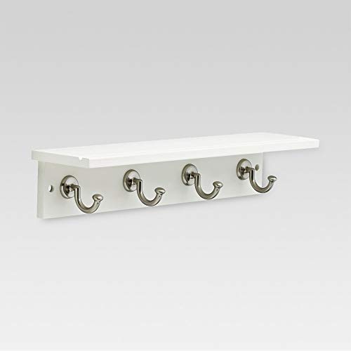 threshold Hennepin Hook Rail with Ledge - 18" White/Satin Nickel