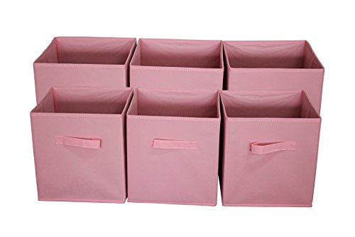 Sodynee Foldable Cloth Storage Cube Basket Bins Organizer Containers Drawers, 6 Pack, Pink