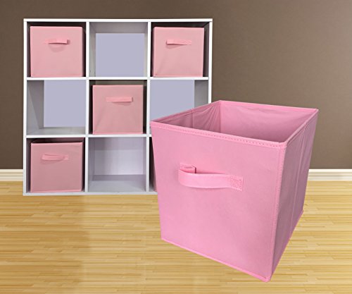 Sodynee Foldable Cloth Storage Cube Basket Bins Organizer Containers Drawers, 6 Pack, Pink