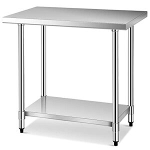 Giantex 36 x 24 Inches Stainless Steel Work Table, Commercial Kitchen Prep Work Table with Galvanized Shelf, Adjustable Plastic Feet, Heavy Duty Work Prep Table for Kitchen, Restaurant