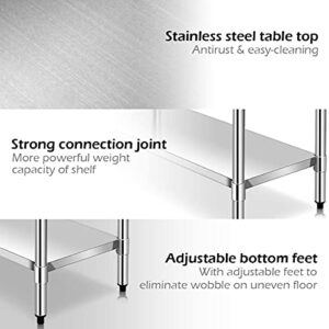 Giantex 36 x 24 Inches Stainless Steel Work Table, Commercial Kitchen Prep Work Table with Galvanized Shelf, Adjustable Plastic Feet, Heavy Duty Work Prep Table for Kitchen, Restaurant