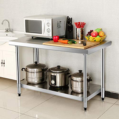 Giantex 36 x 24 Inches Stainless Steel Work Table, Commercial Kitchen Prep Work Table with Galvanized Shelf, Adjustable Plastic Feet, Heavy Duty Work Prep Table for Kitchen, Restaurant