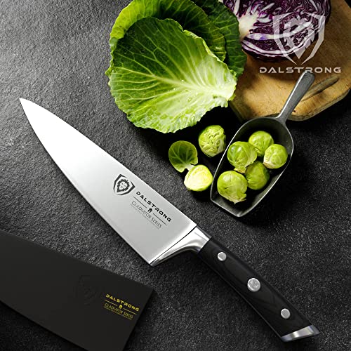 DALSTRONG Chef Knife - 8 inch Blade - Gladiator Series ELITE - Forged HC German Steel Chef's Knife - Razor Sharp Kitchen Knife - Professional Full Tang Knife - Black G10 Handle - Sheath -NSF Certified