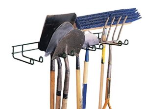 heavy duty four place tool hanger, garage wall mount, shovels, rakes, brooms, lawn equipment, and more