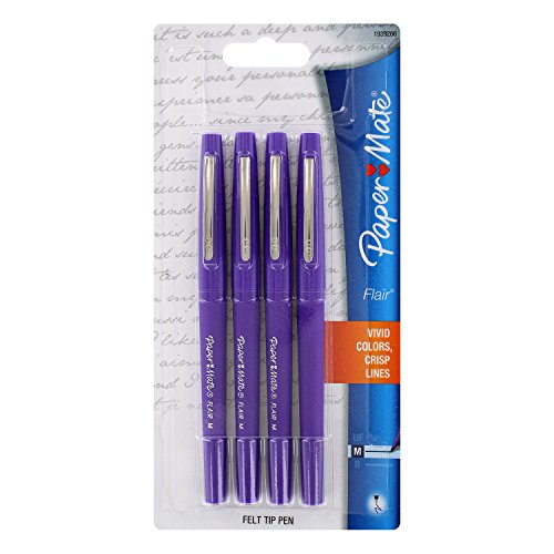 Paper Mate Flair Felt Tip Pen, 0.7mm, Medium Point, Purple Ink, 4-Count