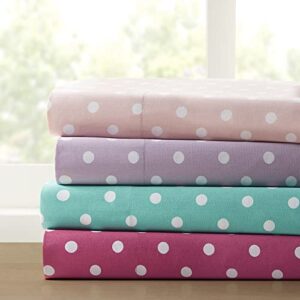 mi zone 100% cotton percale ultra soft sheet set, twin, pink polka dot