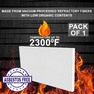 Ceramic Fiber Board Insulation - 2300F Rated - 1" x 19.7" x 39.4" - Pack of 1 - Ceramic Fiber Thermal Insulation Board for Wood Stoves, Ovens, Forges, Kilns, Furnaces, Fireplace