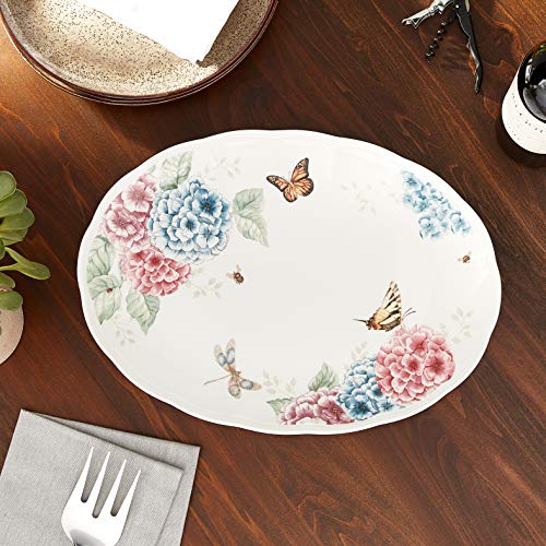 Lenox Butterfly Meadow Hydrangea Large Oval Platter, White -