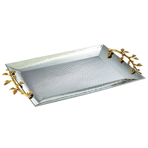 Elegance Golden Vine Gilt Leaf Serving and Decorative Tray, 16 inch by 11 inch, Gold, Silver