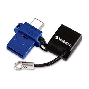 verbatim store 'n' go usb flash drive 3.0, dual usb, usb c and usb a, 16gb, blue