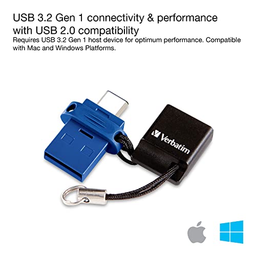 Verbatim Store 'n' Go USB Flash Drive 3.0, Dual USB, USB C and USB A, 16GB, Blue