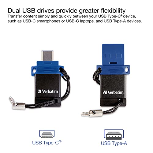 Verbatim Store 'n' Go USB Flash Drive 3.0, Dual USB, USB C and USB A, 16GB, Blue