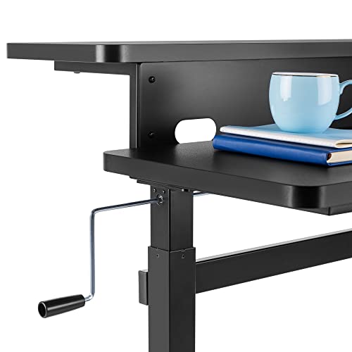 Stand Steady Tranzendesk | 55 Inch Dual Level Standing Desk with Shelf | Easy Crank Height Adjustable Sit to Stand Desk | Stand Up Workstation with Monitor Riser for Home & Office (55in / Black)