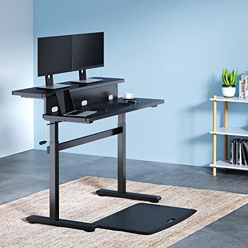 Stand Steady Tranzendesk | 55 Inch Dual Level Standing Desk with Shelf | Easy Crank Height Adjustable Sit to Stand Desk | Stand Up Workstation with Monitor Riser for Home & Office (55in / Black)