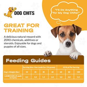 Dog Chits Lamb Ears Dog and Puppy Treats - All Natural Grain and Chemical Free Training Chews - High Protein and Low Fat - Supports Dental Health - Made in The USA - 25 Pack