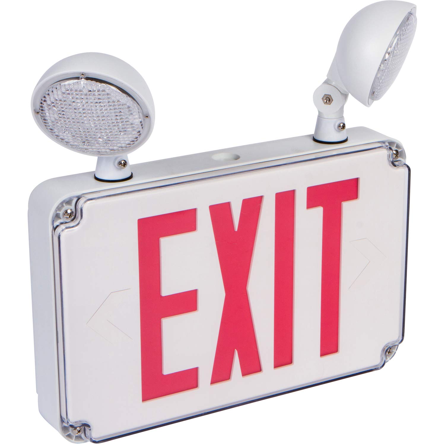 Morris Products Wet Location Combo LED Exit Emergency Sign – Remote Capable, Red Legend, Clear Polycarbonate Cover