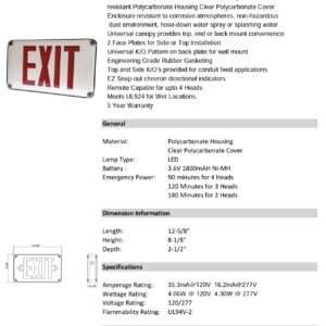 Morris Products Wet Location Combo LED Exit Emergency Sign – Remote Capable, Red Legend, Clear Polycarbonate Cover