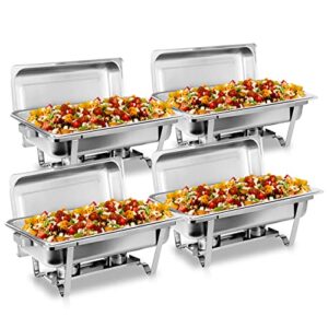super deal 8 qt stainless steel 4 pack full size chafer dish w/water pan, food pan, fuel holder and lid for buffet/weddings/parties/banquets/catering events (4)