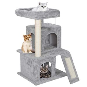 nova microdermabrasion cat tree, 34 inches ultra soft plush covering with sisal rope posts for scratching, house furniture for kittens, grey