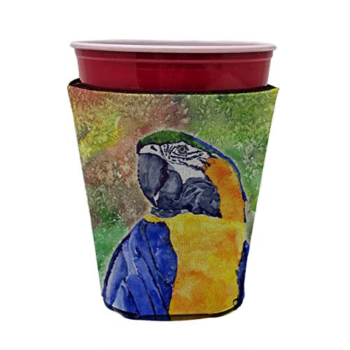 Caroline's Treasures 8600-2RSC Parrots Galore Red Cup Hugger Cup Cooler Sleeve Hugger Machine Washable Drink Sleeve Hugger Collapsible Insulator Beverage Insulated Holder