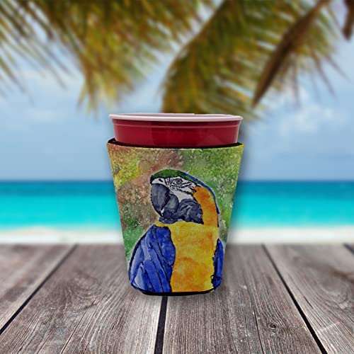 Caroline's Treasures 8600-2RSC Parrots Galore Red Cup Hugger Cup Cooler Sleeve Hugger Machine Washable Drink Sleeve Hugger Collapsible Insulator Beverage Insulated Holder