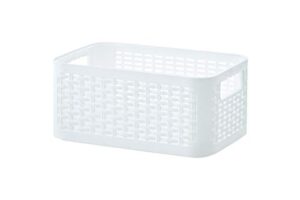 superio woven plastic storage basket box with handles- wicker home organizer shelf bins for closet- use for socks, jeans, undershirts, belts, accessories (9 quart, white)