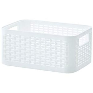 Superio Woven Plastic Storage Basket Box with Handles- Wicker Home Organizer Shelf Bins for Closet- Use for Socks, Jeans, Undershirts, Belts, Accessories (9 Quart, White)