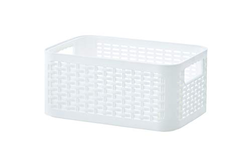 Superio Woven Plastic Storage Basket Box with Handles- Wicker Home Organizer Shelf Bins for Closet- Use for Socks, Jeans, Undershirts, Belts, Accessories (9 Quart, White)