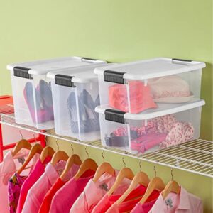 Sterilite 18 Quart Clear Plastic Stackable Storage Container Bin Box Tote with White Latching Lid Organizing Solution for Home & Classroom, 30 Pack