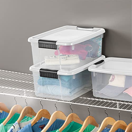 Sterilite 18 Quart Clear Plastic Stackable Storage Container Bin Box Tote with White Latching Lid Organizing Solution for Home & Classroom, 30 Pack