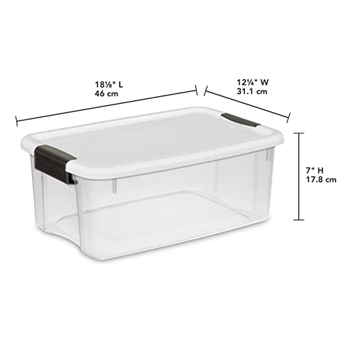 Sterilite 18 Quart Clear Plastic Stackable Storage Container Bin Box Tote with White Latching Lid Organizing Solution for Home & Classroom, 30 Pack