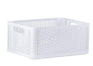 superio woven plastic storage basket box with handles- wicker home organizer shelf bins for closet- use for socks, jeans, undershirts, belts, accessories (20 quart, white)
