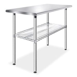 gridmann stainless steel commercial work table with wire shelf, nsf-certified, 49 x 24 inch