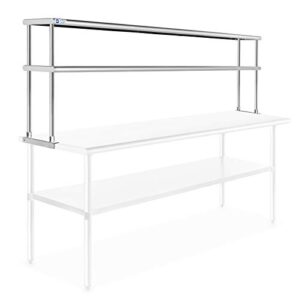 gridmann nsf stainless steel commercial 2 tier double overshelf 72 in. x 12 in. for kitchen prep & work table