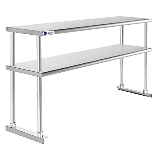 GRIDMANN NSF Stainless Steel Commercial 2 Tier Double Overshelf 72 in. x 12 in. for Kitchen Prep & Work Table