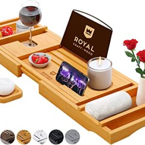 ROYAL CRAFT WOOD Luxury Bathtub Caddy Tray, One or Two Person Bath and Bed Tray, Bonus Free Soap Holder (Natural Bamboo Color) (Natural)