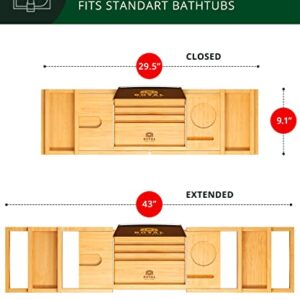 ROYAL CRAFT WOOD Luxury Bathtub Caddy Tray, One or Two Person Bath and Bed Tray, Bonus Free Soap Holder (Natural Bamboo Color) (Natural)