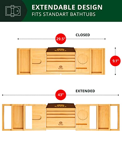 ROYAL CRAFT WOOD Luxury Bathtub Caddy Tray, One or Two Person Bath and Bed Tray, Bonus Free Soap Holder (Natural Bamboo Color) (Natural)