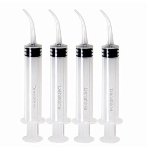 denshine® 4pcs 12cc disposable dental irrigation syringe with curved tip
