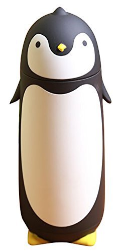 ChezMax Penguin Cartoon Water Bottle for Kids Water Glass 10.0oz Black