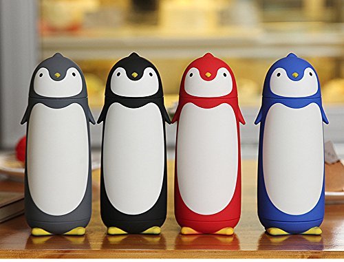 ChezMax Penguin Cartoon Water Bottle for Kids Water Glass 10.0oz Black